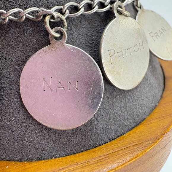 VTG Solid Sterling Silver 925 Name Tags ID Chain Bracelet Size 7" Length - Picture 11 of 16